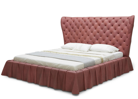 Budoir Bed Upholsterered In Wine Red Leather