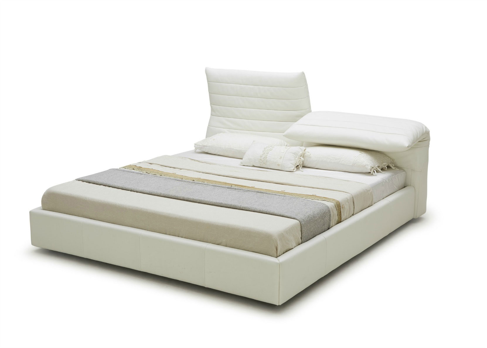 Stylish Bed In White Leather With Adjustable Headboard Not