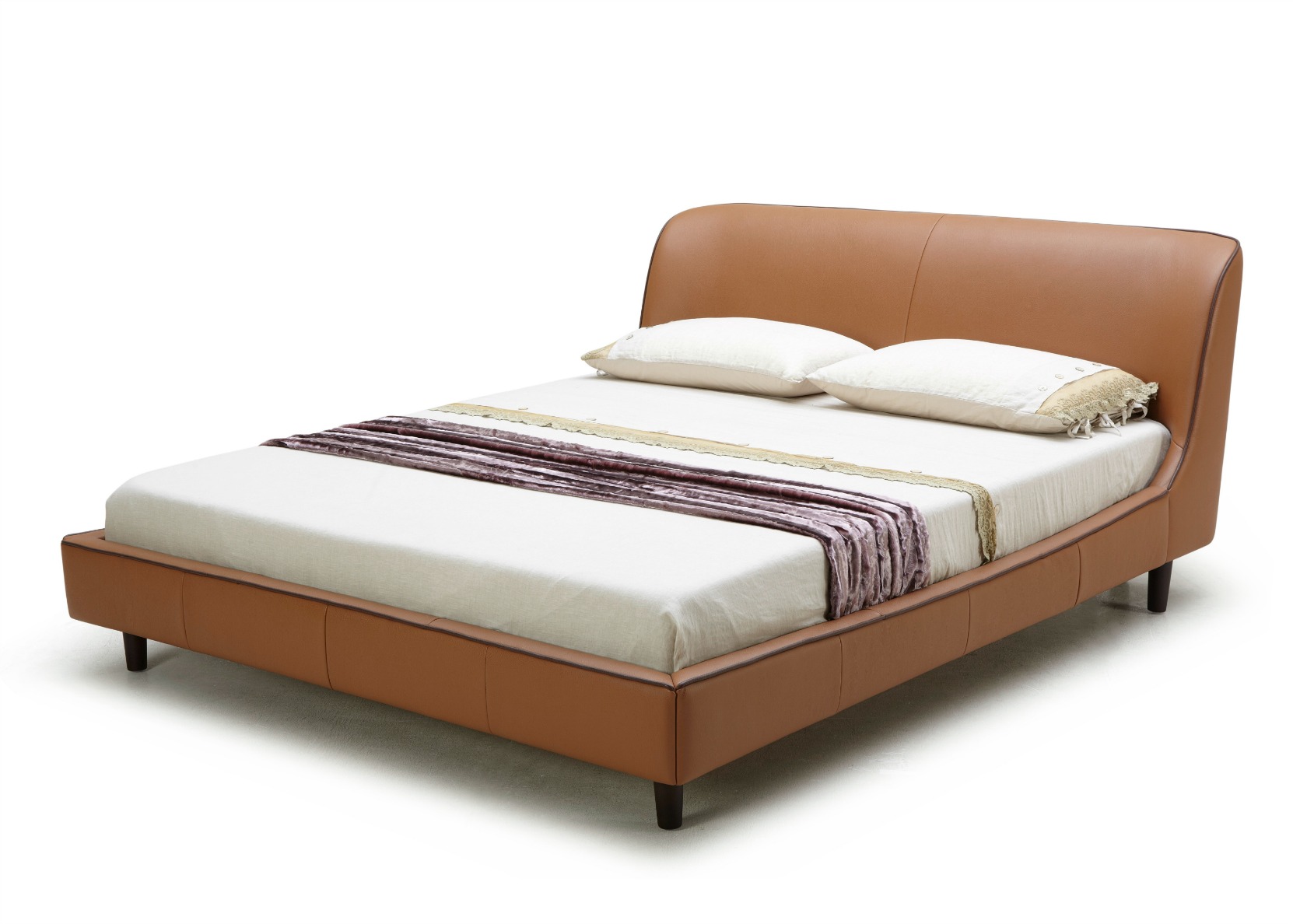 King Size Bed In Tan Leather Upholstery, Brown Suede Bed Frame